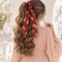 Golden Feather Scarf Scrunchie (Maroon)