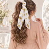 Golden Feather Scarf Scrunchie (White)