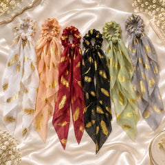 Golden Feather Scarf Scrunchie (Black)