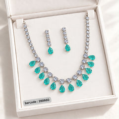 Zircon Necklace-68 (Silver/Mint Green)