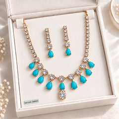 Zircon Necklace-69 (Golden/Ferozi)
