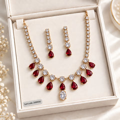 Zircon Necklace-69 (Golden/Maroon)