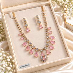 Zircon Necklace-70 (Golden/Pink)