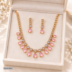 Zircon Necklace-68 (Golden/Pink)