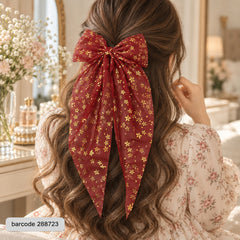 Floral Bow Hair Clip (Maroon)