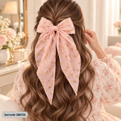 Floral Bow Hair Clip (Light Pink)