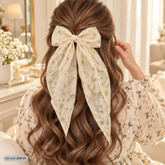 Floral Bow Hair Clip (Off White)