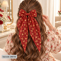 Floral Bow Hair Clip (Red)