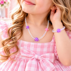 Kids Charm Necklace & Bracelet-02 (White/Purple)