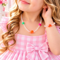 Kids Charm Necklace & Bracelet-02 (White/Peach)