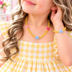 Kids Charm Necklace & Bracelet-02 (Golden/Blue)