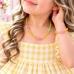 Kids Charm Necklace & Bracelet-02 (Golden/Light Pink)