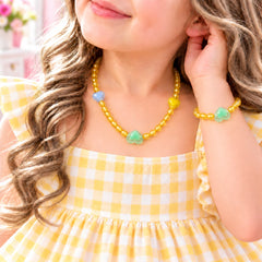 Kids Charm Necklace & Bracelet-02 (Golden/Green)