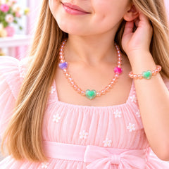 Kids Charm Necklace & Bracelet-02 (Pink/Green)