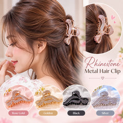 Bow Rhinestone Metal Hair Clip (Golden)