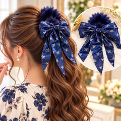 Bow Furry Ponytail-01 (Navy Blue)