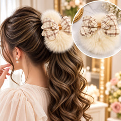Bow Furry Ponytail-02 (Off White)