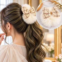 Bow Furry Ponytail-02 (White)
