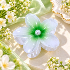 Floral Pearl Hair Claw Clip (Green)
