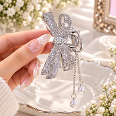 Bow Rhinestone Metal Hair Clip-02 (Silver)