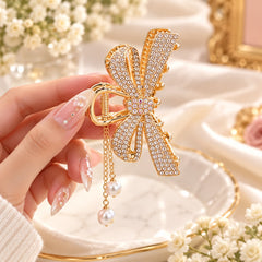 Bow Rhinestone Metal Hair Clip-02 (Golden)