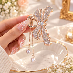 Bow Rhinestone Metal Hair Clip-02 (Rose Gold)