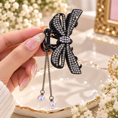 Bow Rhinestone Metal Hair Clip-02 (Black)