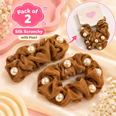 Pearl Silk Scrunchies-01 (Brown)