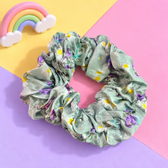 Floral Silk Scrunchie-01 (Gray)
