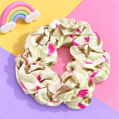 Floral Silk Scrunchie-02 (Off White)