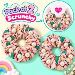 Floral Pearl Scrunchies Pony-01 (Pink)
