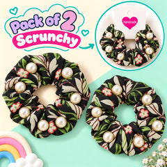 Floral Pearl Scrunchies Pony-01 (Black)
