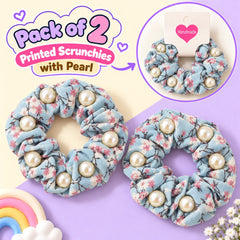 Floral Pearl Scrunchies Pony-02 (Blue)