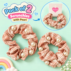 Checkered Pearl Scrunchies Pony-03 (Peach)