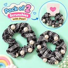 Checkered Pearl Scrunchies Pony-03 (Black)