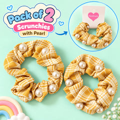 Checkered Pearl Scrunchies Pony-03 (Yellow)