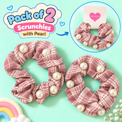 Checkered Pearl Scrunchies Pony-03 (Pink)