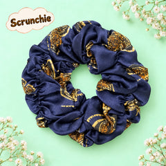 Printed Silk Scrunchie-03 (Blue)