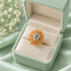 Zircon Ring-483 (Golden/Mint Green)
