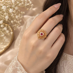 Zircon Ring-484 (Golden/Maroon)