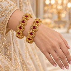 Fancy Kara Pair-85 (Golden/Maroon)