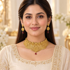 Rajwadi Necklace Set-02 (Golden/Maroon)