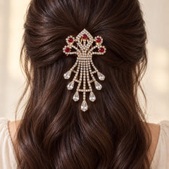 Rhinestone Hair Brooch-02 (Golden/Red)