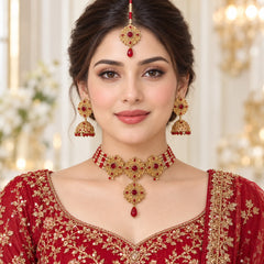 Rajwadi Choker Set-10 (Golden/Maroon)