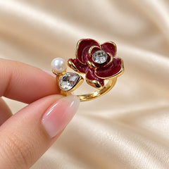 Bloom Pearl Ring (Maroon)