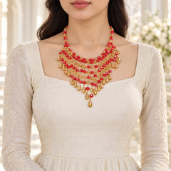 Crystal Beads Necklace (Golden,Red)