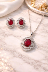 Zircon Locket Set-166 (Silver) (Maroon)
