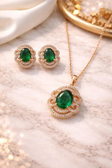 Zircon Locket Set-166 (Golden) (Green)