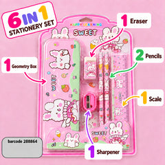Cute Bunny 6 in 1 Stationery Set