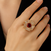 Zircon Ring-91 (Golden/Maroon)